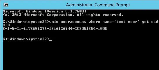 wmic useraccount where name=&#x27;test_user&#x27; get sid