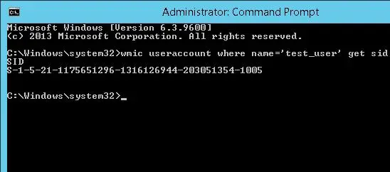 wmic useraccount where name=&#x27;test_user&#x27; get sid